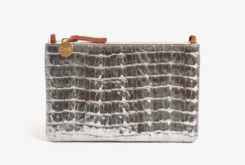 Clare v silver metallic croc wallet clutch at maeree