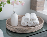 white wash rattan oval tray with handles at maeree