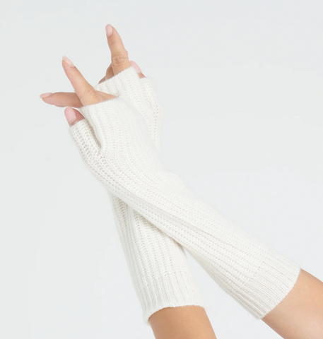 studio cashmere cream ribbed fingerless cashmere gloves