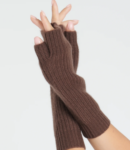 studio cashmere brown ribbed fingerless cashmere gloves
