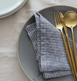 charcoal and white striped linen napkins at maeree