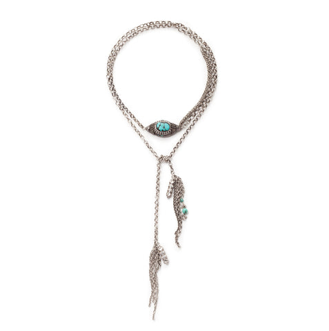 Turquoise and silver charm lariat