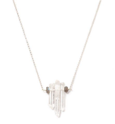 Quartz and malachite trinity necklace