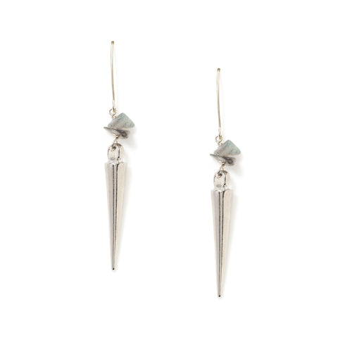 Tailfeather silver and malachite spike earrings at maeree
