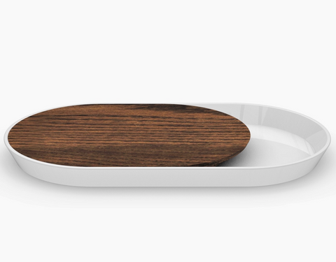 Ceramic & Walnut Oval Serving Platter