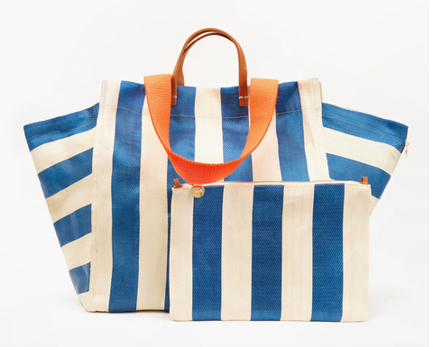 clare v striped beach tote with flat clutch at maeree