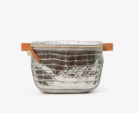 Clare V metallic silver faux croco Fanny pack at Maeree