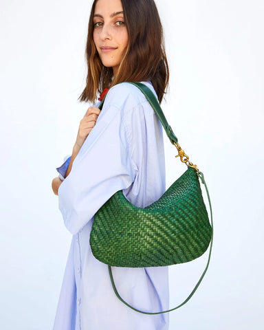 Evergreen Woven Leather Messenger Bag maeree