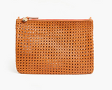 Clare V tan rattan flat clutch with tabs at maeree