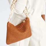 Clare V tan rattan flat clutch with tabs at maeree