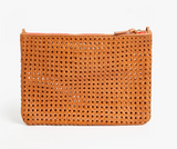 Clare V tan rattan flat clutch with tabs at maeree