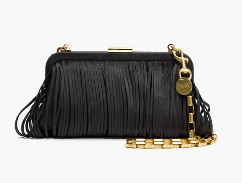 Black Fringed Leather Crossbody Clutch maeree