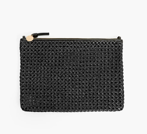 clare v black woven rattan flat clutch with tabs at maeree