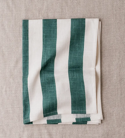 Saardé green and white cotton striped tea towel at maeree