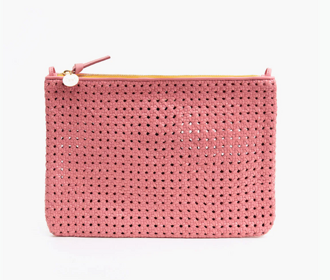 Clare V: Flat Clutch w Tabs : Natural & Multi Woven Rattan