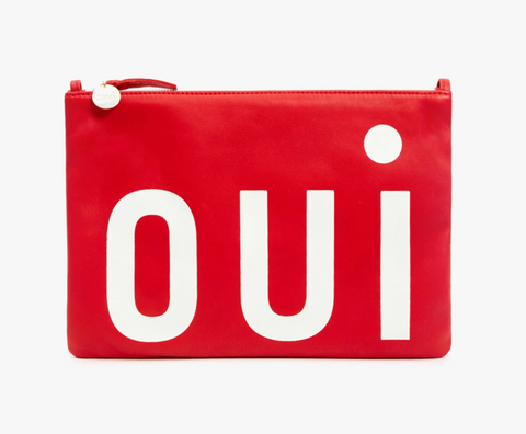 clare v cherry red oui flat clutch with tabs at maeree