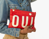 clare v cherry red oui flat clutch with tabs at maeree