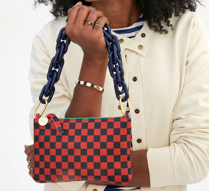 Clare V. Coin Clutch Red & Navy Checker