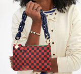 clare v red and navy checker leather wallet clutch with tabs at maeree