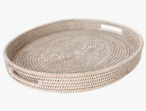 white wash rattan oval tray with handles at maeree