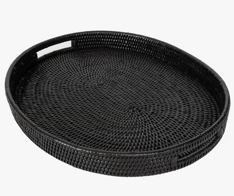 black rattan oval tray with handles at maeree