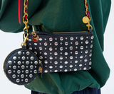 clare v black wallet clutch with silver studs at maeree