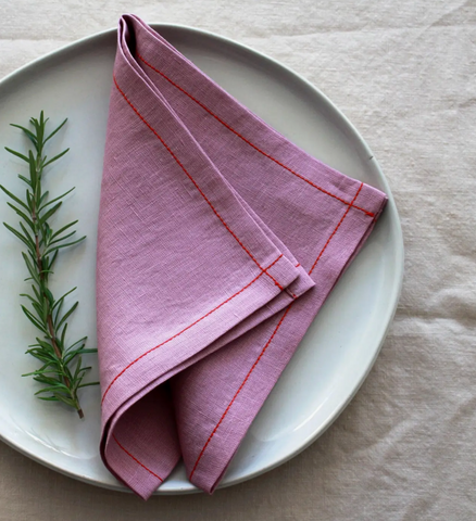 plum purple red stitch linen napkins at maeree