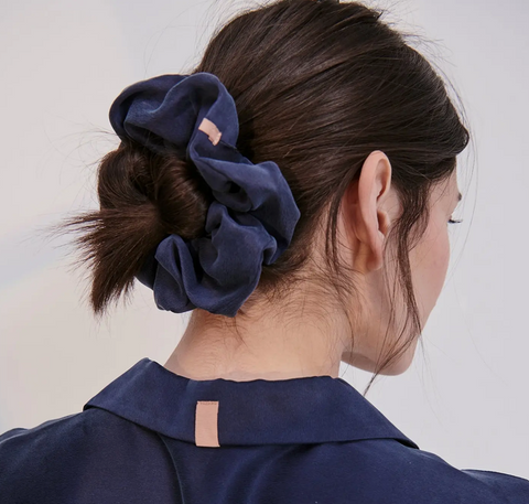 lunya deep blue washable silk scrunchie