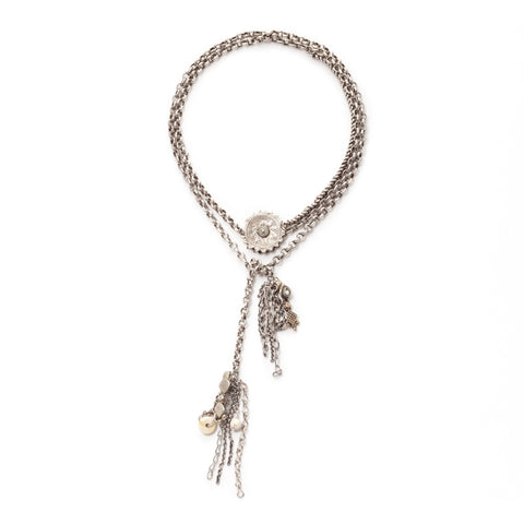 antique coin and silver charm lariat