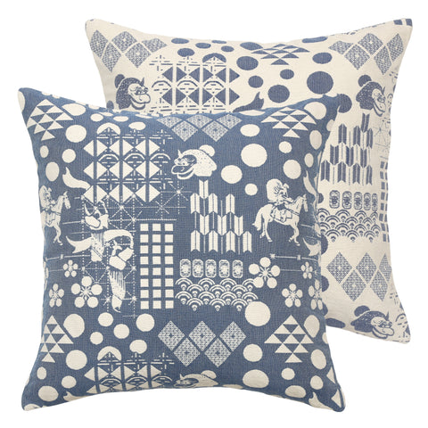 safomasi blue festival woven pillow at maeree