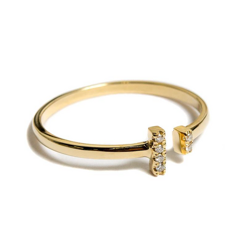 diamond bar ring from janna conner at maeree 14K gold with conflict free diamonds