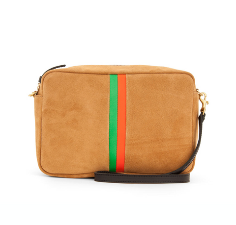 Clare V. Marisol Crossbody Handbag - Camel Suede/Desert Inlay Stripes