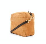 clare v marisol camel suede crossbody with green and orange stripes