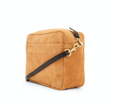 Clare V Black Suede Top Handle Crossbody Strap Stripe Detail