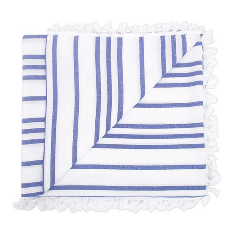 las bayadas la tina blue and white striped fringe mexican beach blanket at maeree