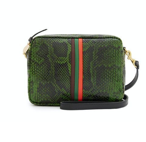 CLARE V Midi Sac Snakeskin Embossed Leather Crossbody Bag