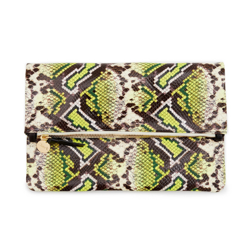 clare v yellow riviera snake foldover clutch at maeree