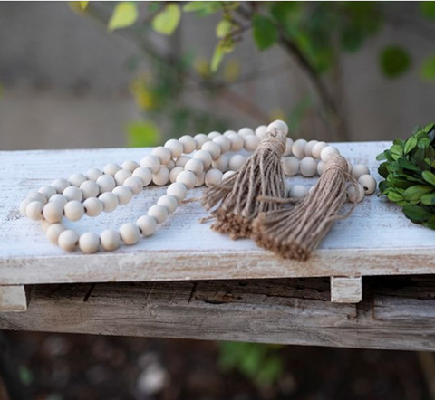 Natural Wood Bead Garland with Tassels