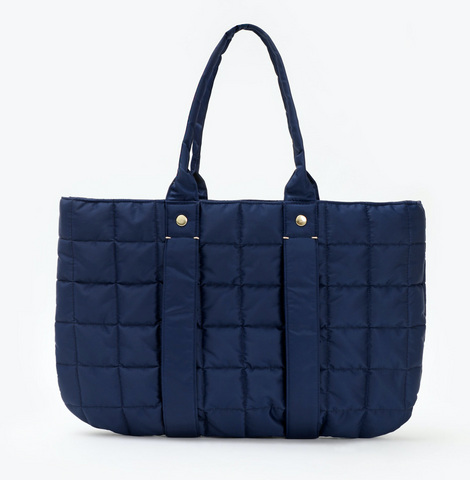 clare v navy quilted puffer tropezienne tote