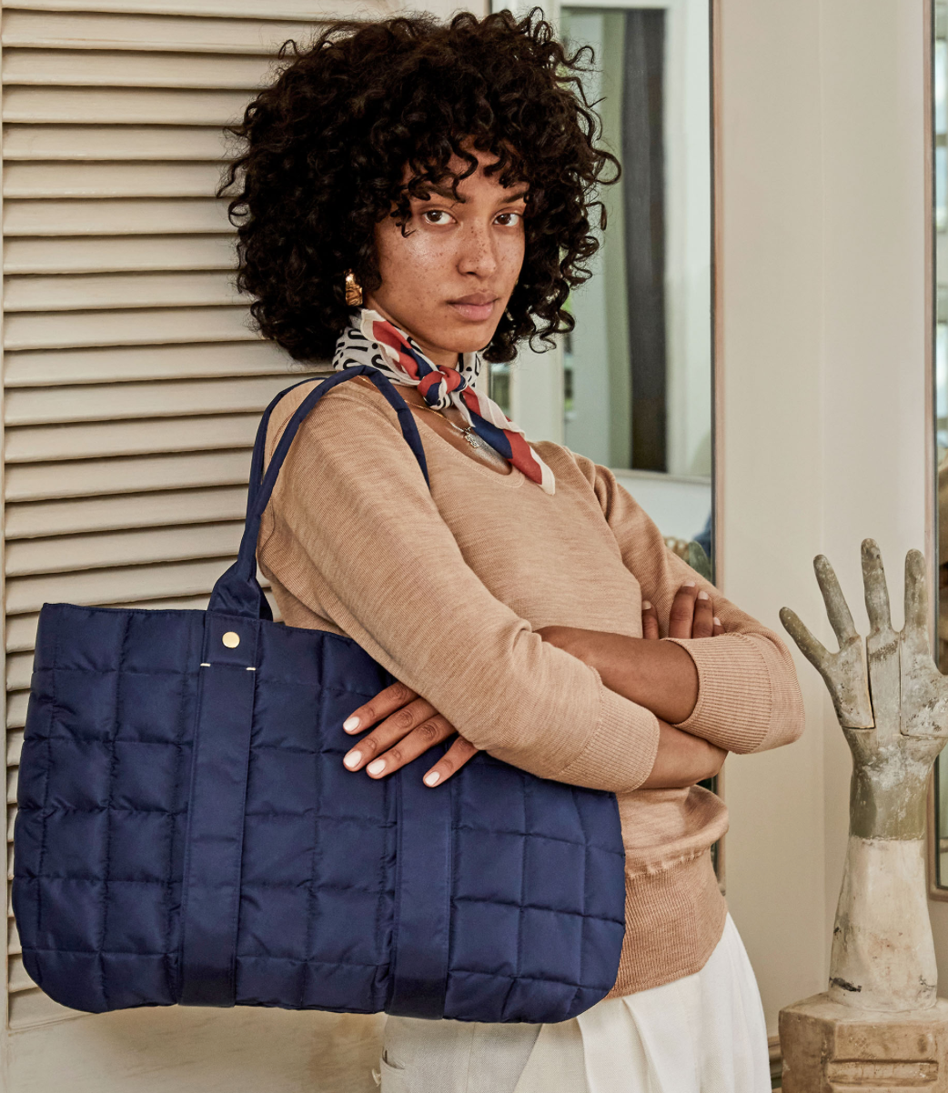 Navy Quilted Puffer Tote maeree