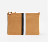 clare v camel nubuck flat clutch with tabs