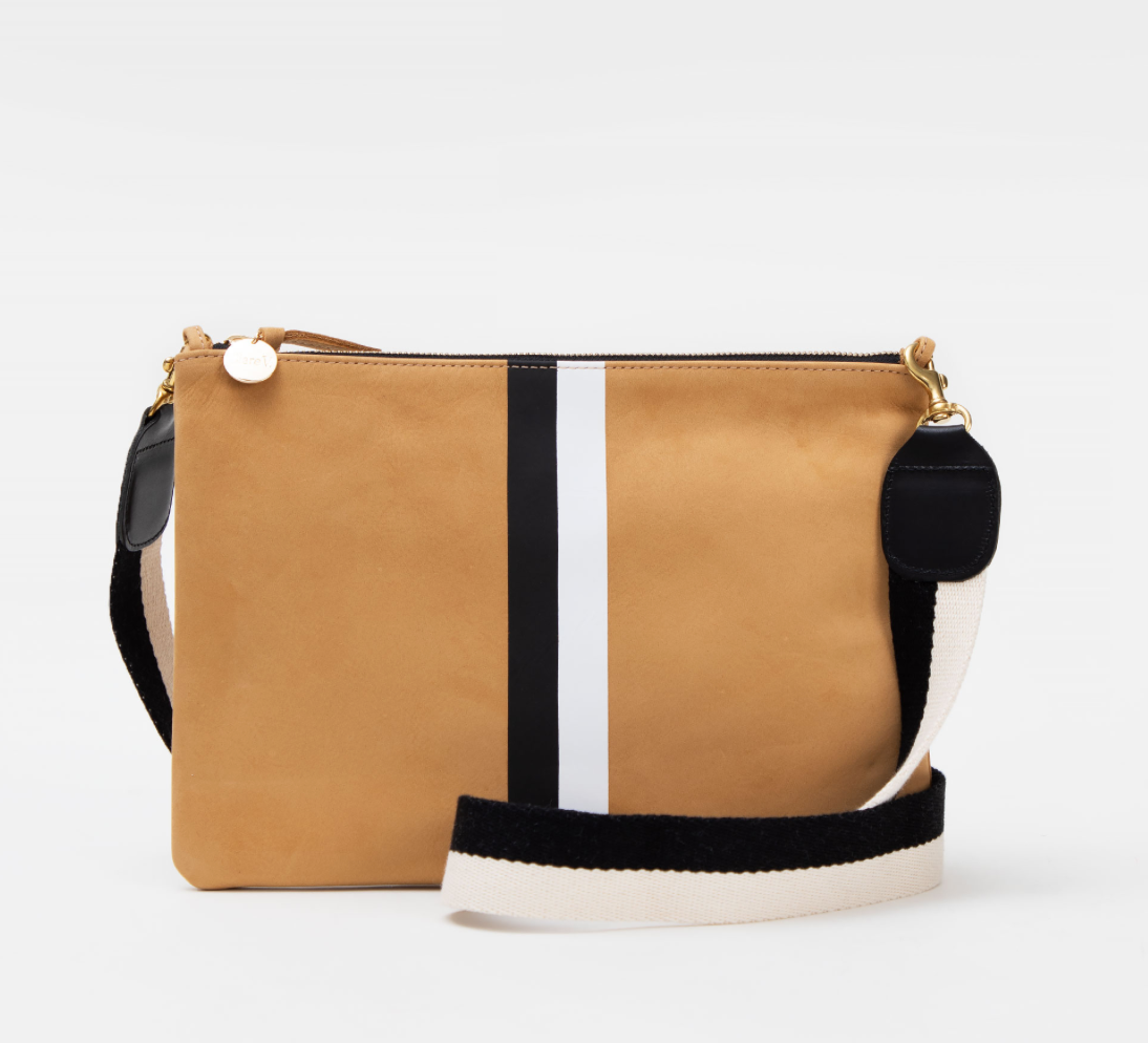 Wallet Clutch Camel Nubuck with Black and White Stripe – Clare V.