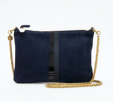 clare v navy suede clutch with tabs