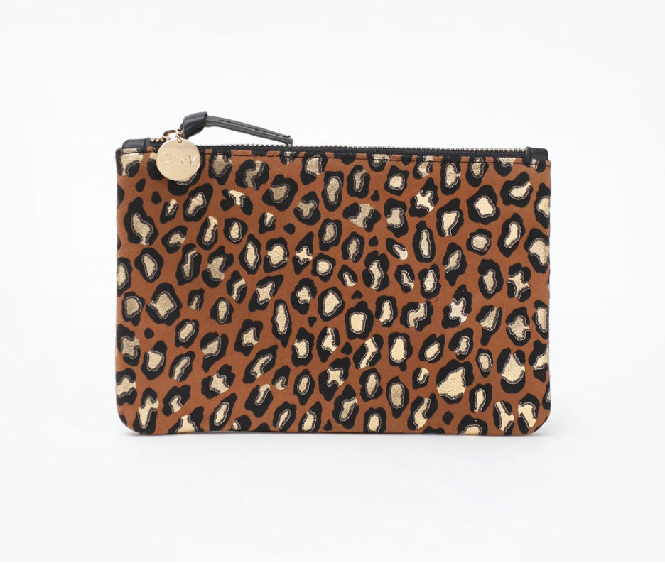 CLARE V. Midi Sac Animal Leopard Print Leather Shoulder Bag Cat