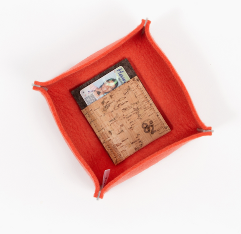 small square coral red felt catch all at maeree