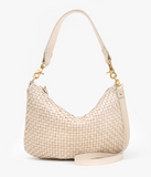 clare v cream woven moyen messenger bag