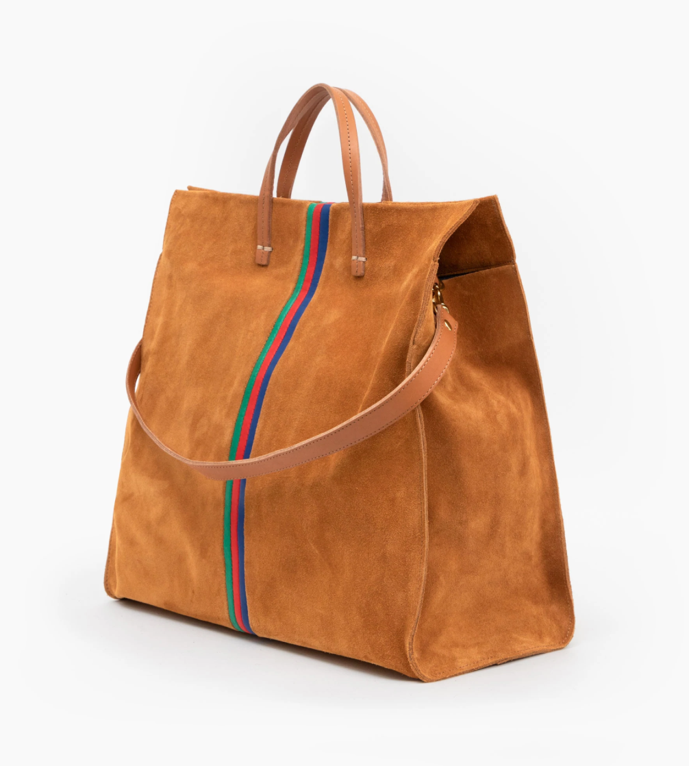 Clare V. Simple Tote Camel Suede With Stripes – Concepts Reno