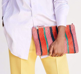 clare v petal pink stripe woven flat clutch at maeree