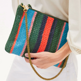 clare v evergreen stripe flat clutch with tabs at maeree