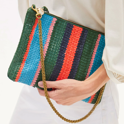 Evergreen Stripe Woven Flat Clutch